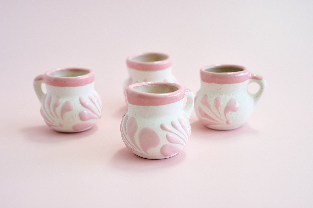 Pink and White Mini Terracotta Mexican Cups with Handle
