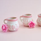 Pink and White Mini Terracotta Mexican Cups with Handle