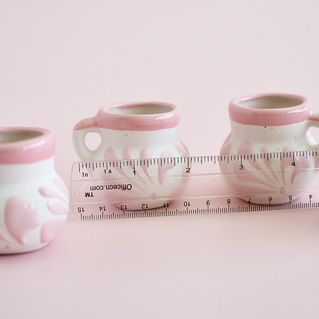 Pink and White Mini Terracotta Mexican Cups with Handle