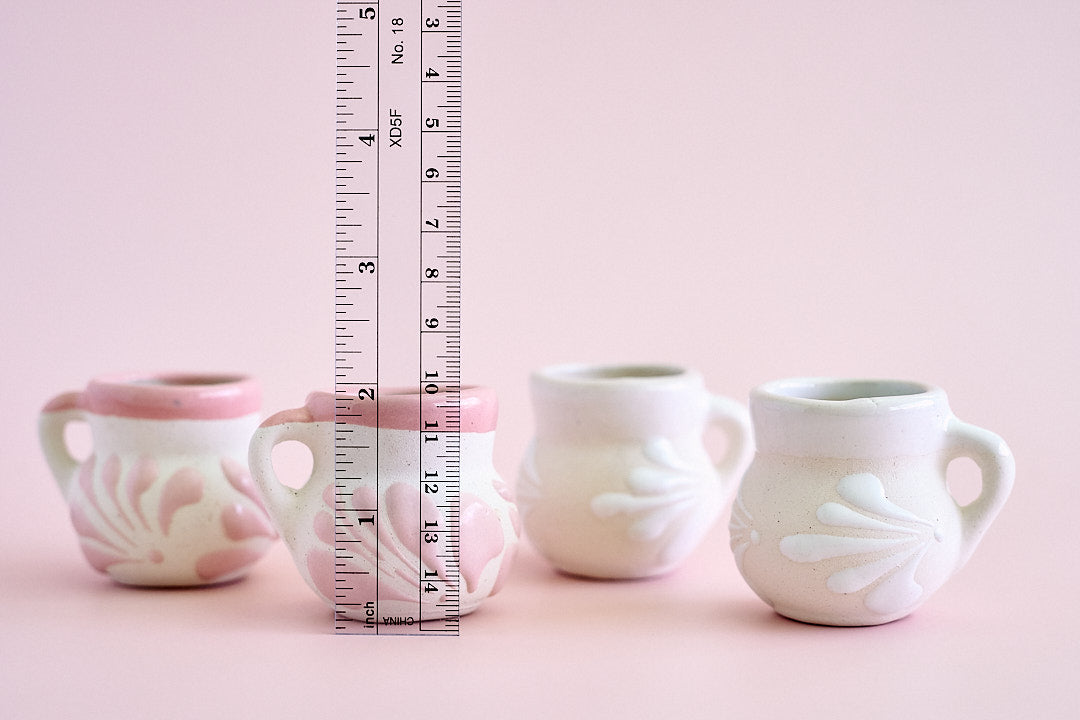 Pink and White Mini Terracotta Mexican Cups with Handle